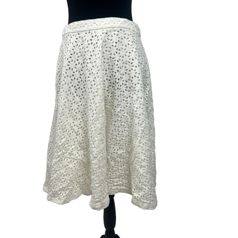 Ann Taylor White Eyelet Midi Skirt Cottagecore Feminine Summer Size 8